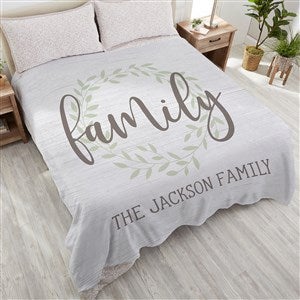 Family Wreath Personalized 90x90 Plush Queen Fleece Blanket - 35327-QU