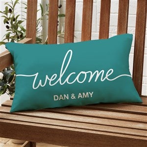 Hello & Welcome Personalized Lumbar Outdoor Throw Pillow - 12x22 - 35344-LB