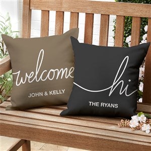 Hello & Welcome Personalized Outdoor Throw Pillow - 16”x 16” - 35344