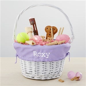 Personalized Dog White Easter Basket with Folding Handle - Purple Check - 35397-PC