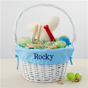 Personalized Dog White Easter Basket with Folding Handle - Light Blue - 35397-B