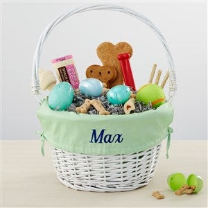 Personalized Dog White Easter Basket with Folding Handle - Light Green - 35397-G