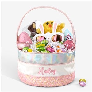 Embroidered Iridescent Pink Easter Basket - 35401