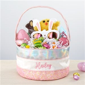 Embroidered Iridescent Pink Easter Basket - 35401