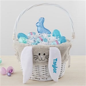 Personalized Grey Bunny Easter Basket Liner & White Basket - 35445-WG