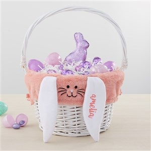 Personalized Pink Bunny Easter Basket Liner & White Basket - 35445-WPK