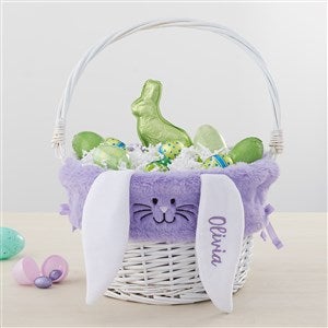 Personalized Purple Bunny Easter Basket Liner & White Basket - 35445-WP