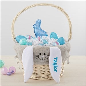 Personalized Grey Bunny Easter Basket Liner & Natural Basket - 35445-G