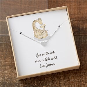 Parent & Child Giraffe Silver Heart Necklace With Personalized Message Card - 35505-SH