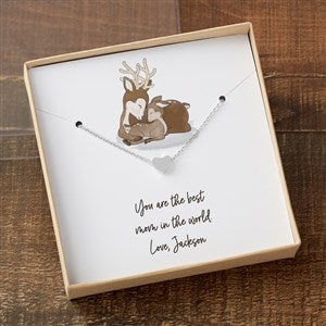 Parent & Child Deer Silver Heart Necklace With Personalized Message Card - 35508-SH