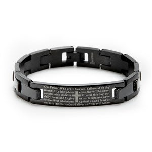 Black Engravable Mens Lords Prayer Bracelet - 35558D