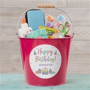 Birthday Celebration Personalized Large Metal Bucket - Pink - 35574-PL