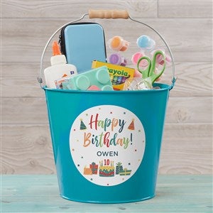 Birthday Celebration Personalized Large Metal Bucket-Turquoise - 35574-TL