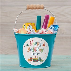 Birthday Celebration Personalized Mini Metal Bucket Turquoise - 35574-T