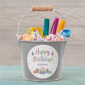 Birthday Celebration Personalized Mini Metal Bucket - Silver - 35574-S