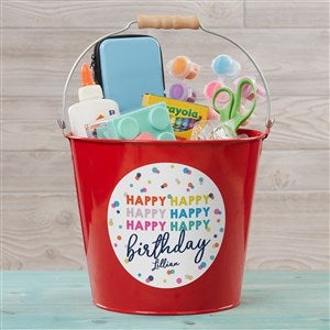 Happy Happy Birthday Personalized Large Metal Bucket - Red - 35619-RL