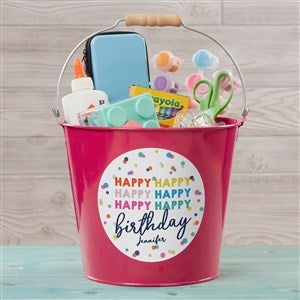 Happy Happy Birthday Personalized Large Metal Bucket - Pink - 35619-PL