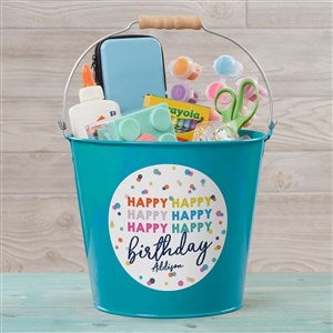 Happy Happy Birthday Personalized Large Metal Bucket - Turquoise - 35619-TL
