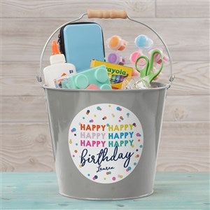 Happy Happy Birthday Personalized Large Metal Bucket - Silver - 35619-SL
