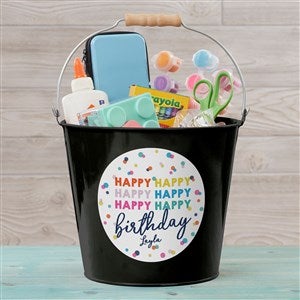 Happy Happy Birthday Personalized Large Metal Bucket-Black - 35619-BL