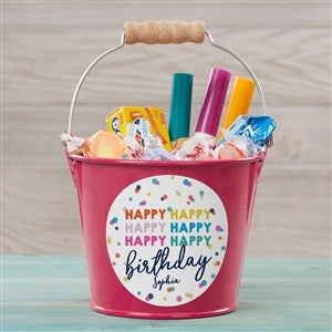 Happy Happy Birthday Personalized Mini Metal Bucket - Pink - 35619-P