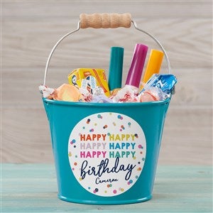Happy Happy Birthday Personalized Mini Metal Bucket-Turquoise - 35619-T