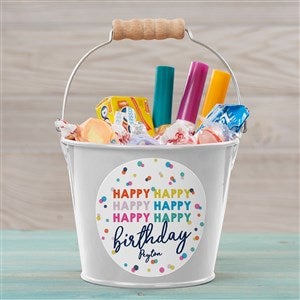 Happy Happy Birthday Personalized Mini Metal Bucket - White - 35619-W