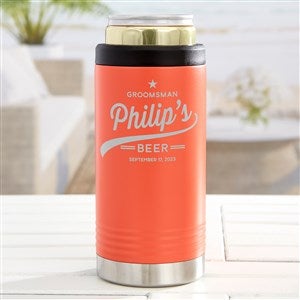 Groomsman Brewing Co. Personalized Stainless Insulated Skinny Can Holder- Coral - 35628-C