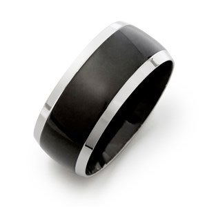 Mens Engravable Black Plate Steel Lined Band - 35656D