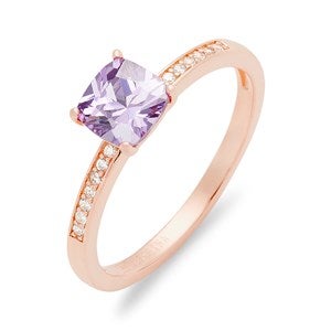 Cushion Cut Birthstone Pave Band Ring - Rose Gold - 35660D-RG