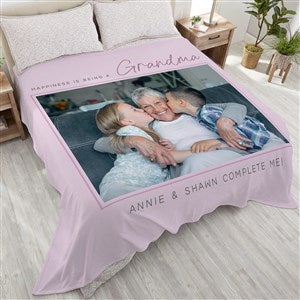 Happiness is Being a Grandparent Personalized 90x108 Plush Fleece Photo Blanket - 35799-King