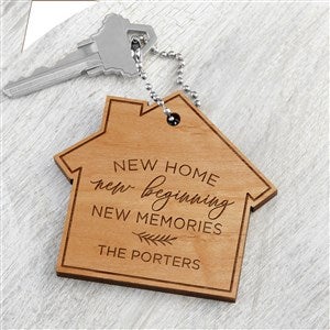 New Home, New Memories Personalized Wood Keychain- Natural - 35823-N