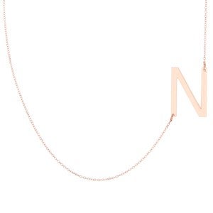 Personalized Oversize Sideways Initial Necklace - Rose Gold - 35866D-RG