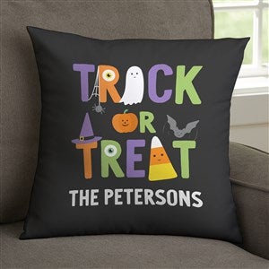 Trick or Treat Icons Personalized Halloween 14" Velvet Throw Pillow - 35884-SV