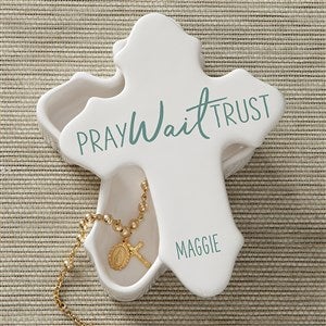 Pray, Wait, Trust Spiritual Quote Personalized Cross Box - 35914-P