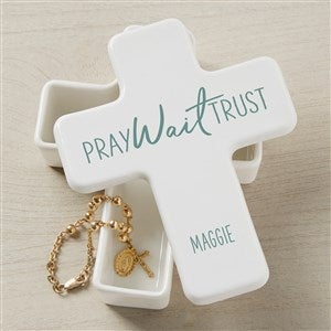 Pray, Wait, Trust Spiritual Quote Personalized Cross Box - 35914-P