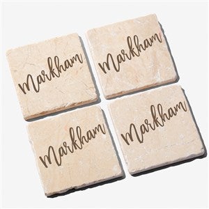 Bold Family Name Personalized Tumbled Stone Coaster Set - 35943