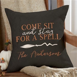 Family Broom Personalized Outdoor Halloween Throw Pillow - 16”x 16” - 35962
