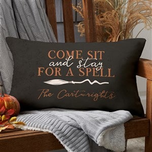 Family Broom Personalized Lumbar Outdoor Halloween Throw Pillow - 12” x 22” - 35962-LB