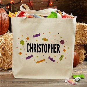 Candy Pattern Personalized Halloween Canvas Tote Bag- 20 x 15 - 35979-L