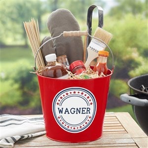 Patriotic Plaid Personalized Red Metal Bucket - 36104-R