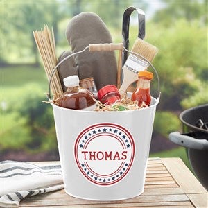 Patriotic Plaid Personalized White Metal Bucket - 36104-W