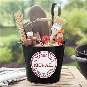 Patriotic Plaid Personalized Black Metal Bucket - 36104-B