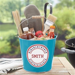 Patriotic Plaid Personalized Turquoise Metal Bucket - 36104-T