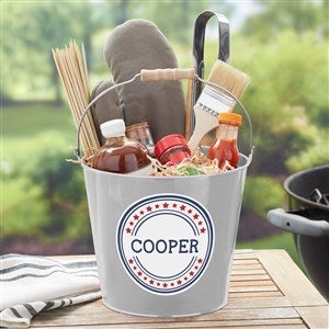 Patriotic Plaid Personalized Silver Metal Bucket - 36104-S