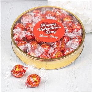 Happy Valentines Day Personalized Large Lindor Gift Tin- Milk Chocolate - 36261D-LM