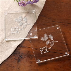 Festive Foliage Engraved Glass Coaster - 36547