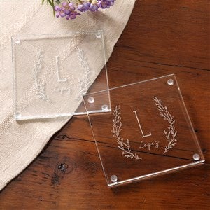Farmhouse Floral Engraved Glass Coaster - 36549