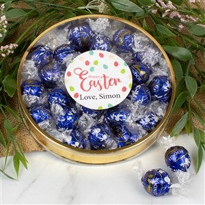 Happy Easter Personalized Large Lindor Gift Tin - Dark Chocolate - 36647D-LD