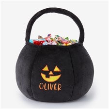 Jack-o-Lantern Embroidered Plush Halloween Treat Bag-Black - 36760-B